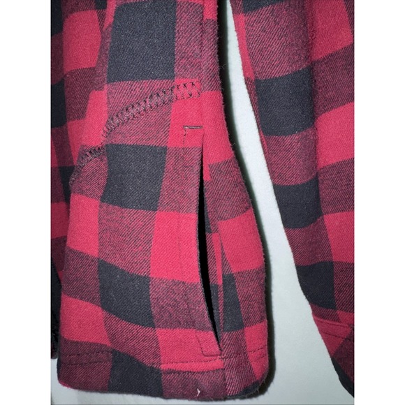 Wms Orvis S Fleece-Lined Flannel Plaid Shacket Shirt Jacket Red/Black Snap Up - Picture 3 of 16